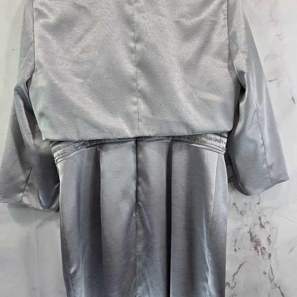 Adrianna Papell Dress Jacket Set Womens 12 Gray Metallic Satin Mother Of Bride - Picture 6 of 15